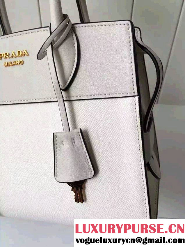 Prada Esplanade Saffiano and Calf Leather Tote Small Bag 1BA045 White 2016