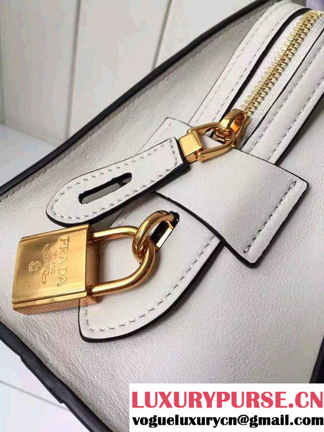Prada Esplanade Saffiano and Calf Leather Tote Small Bag 1BA045 White 2016