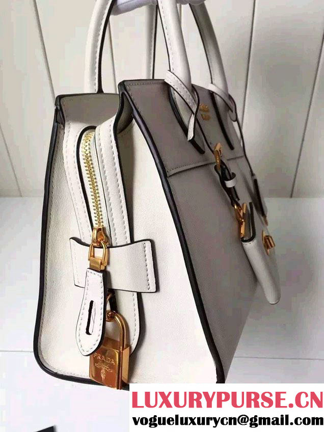 Prada Esplanade Saffiano and Calf Leather Tote Small Bag 1BA045 White 2016