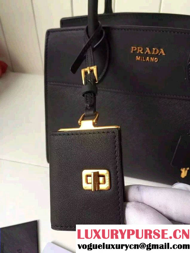 Prada Esplanade Saffiano and Calf Leather Tote Small Bag 1BA045 Black 2016