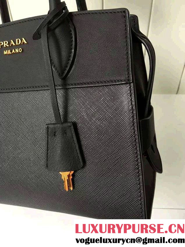 Prada Esplanade Saffiano and Calf Leather Tote Small Bag 1BA045 Black 2016
