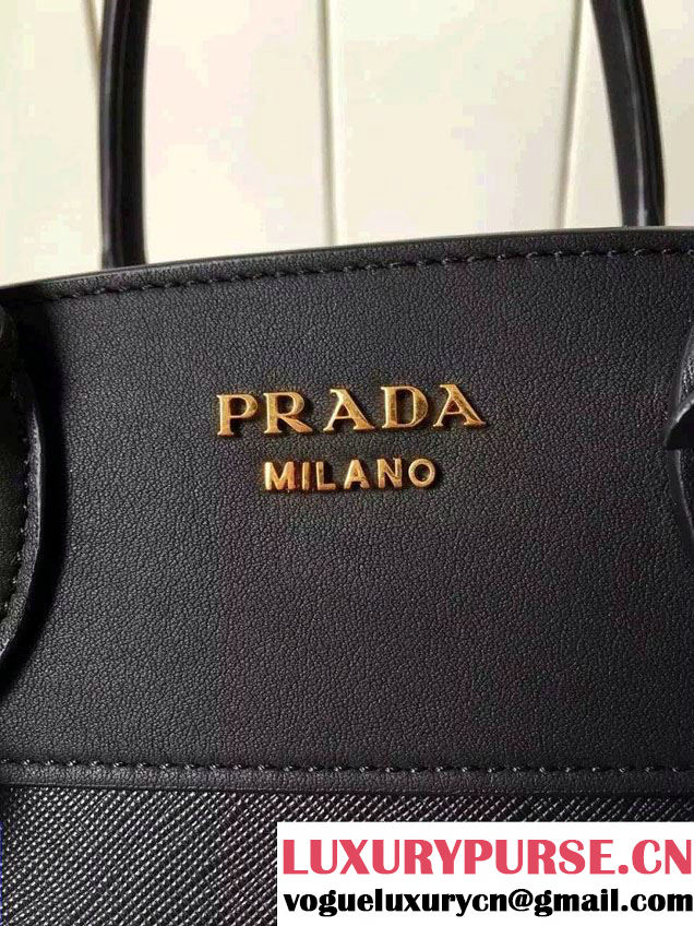 Prada Esplanade Saffiano and Calf Leather Tote Small Bag 1BA045 Black 2016