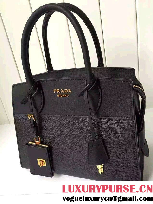 Prada Esplanade Saffiano and Calf Leather Tote Small Bag 1BA045 Black 2016
