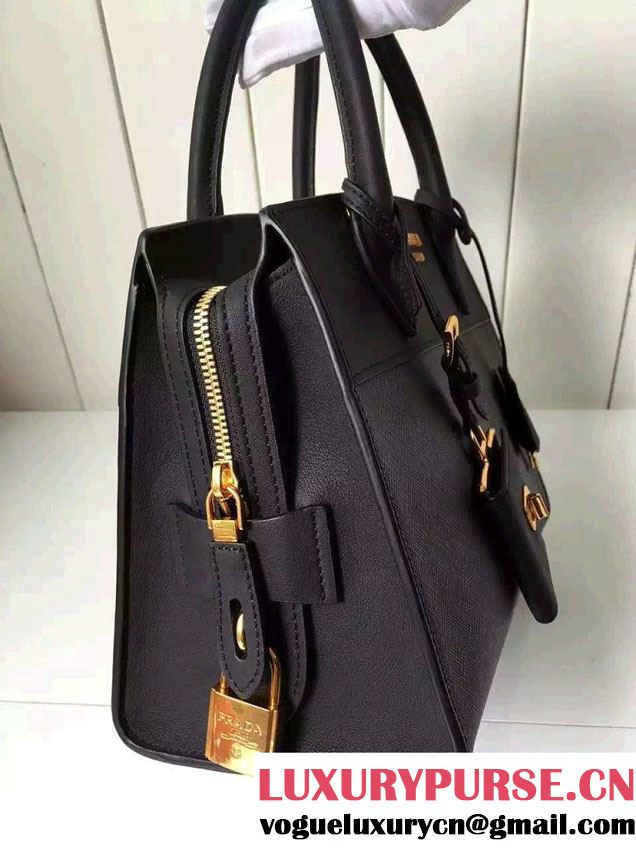 Prada Esplanade Saffiano and Calf Leather Tote Small Bag 1BA045 Black 2016
