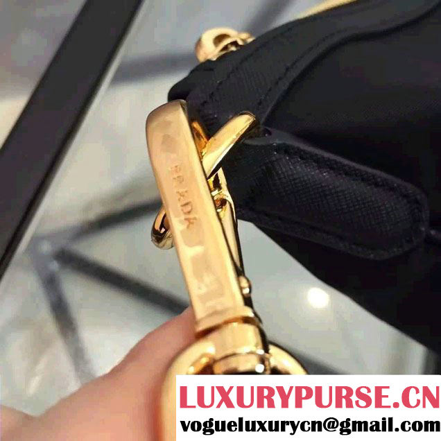 Prada Robot Motif Fabric Tote Bag 1BG253 Black/Gold 2016
