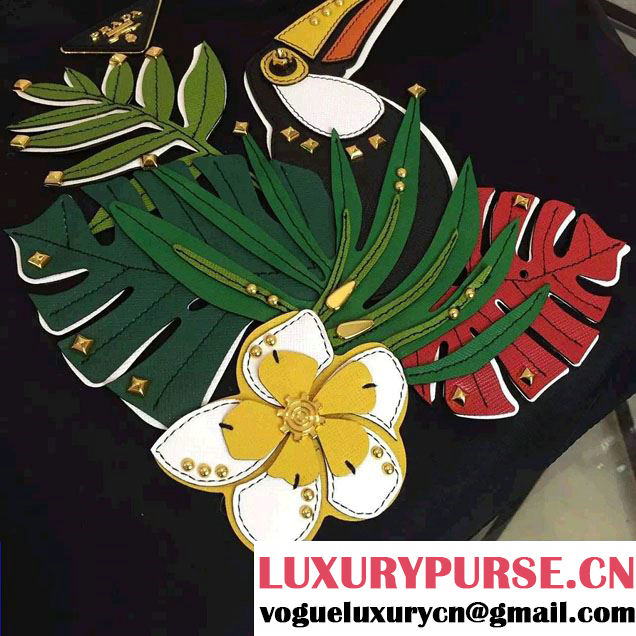 Prada Leaves and Bird Fabric Tote Bag 1BG065 2016