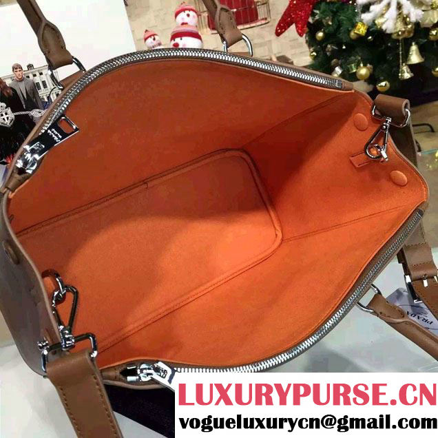 Prada Galleria Soft City Tote Bag with Grommet Detail 1BA274 Brown 2016