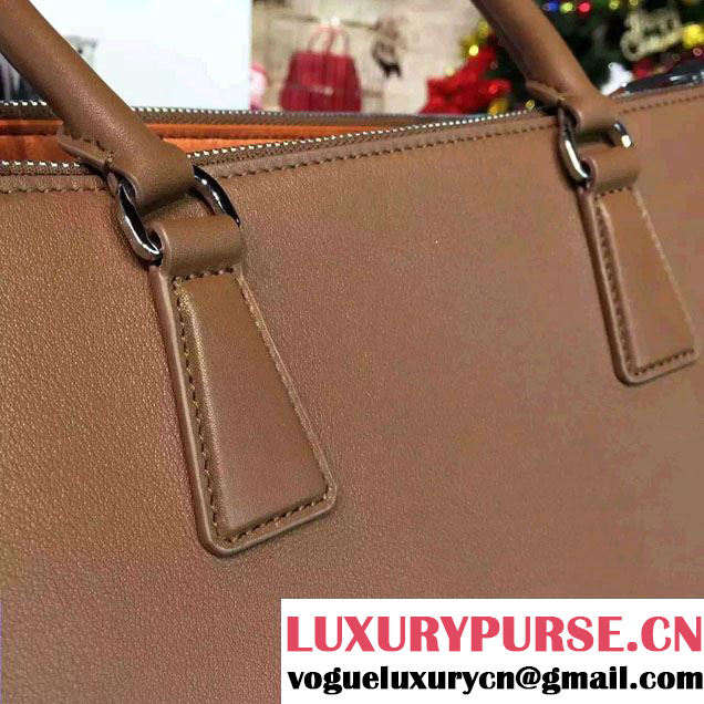 Prada Galleria Soft City Tote Bag with Grommet Detail 1BA274 Brown 2016