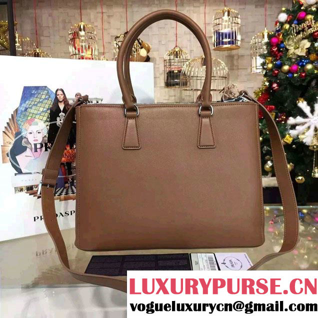 Prada Galleria Soft City Tote Bag with Grommet Detail 1BA274 Brown 2016