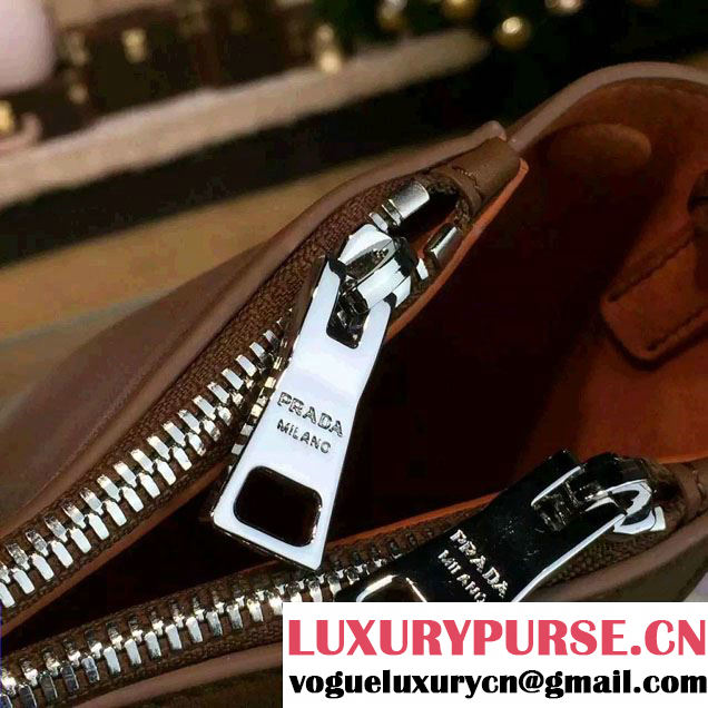 Prada Galleria Soft City Tote Bag with Grommet Detail 1BA274 Brown 2016