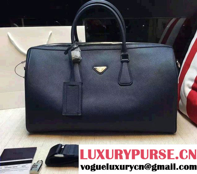 Prada Toro Leather Weekender Travel Luggage Bag 2VC372 Dark Blue 2016