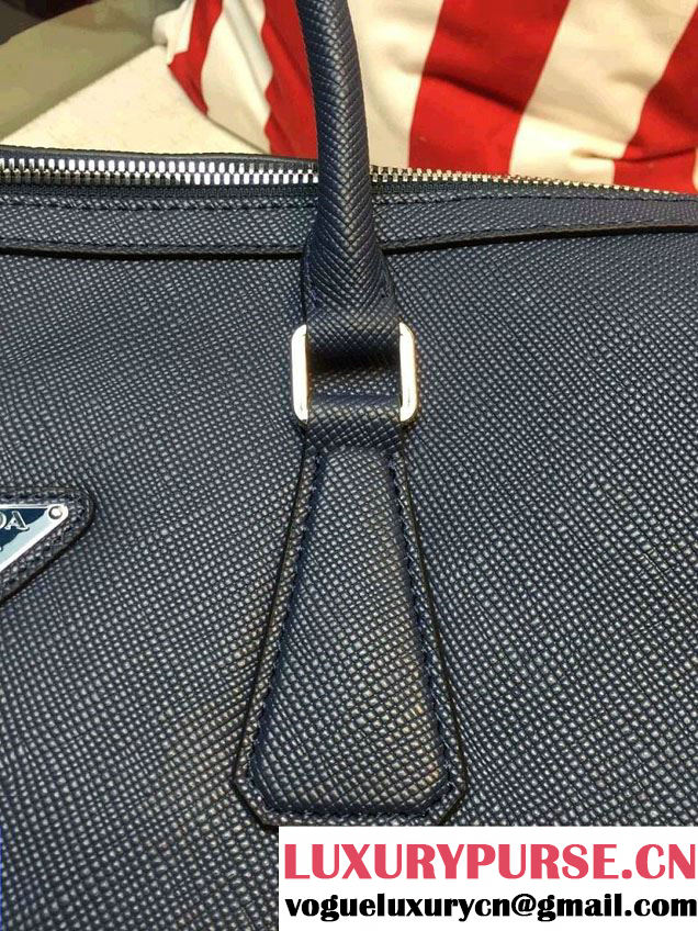 Prada Toro Leather Weekender Travel Luggage Bag 2VC372 Dark Blue 2016