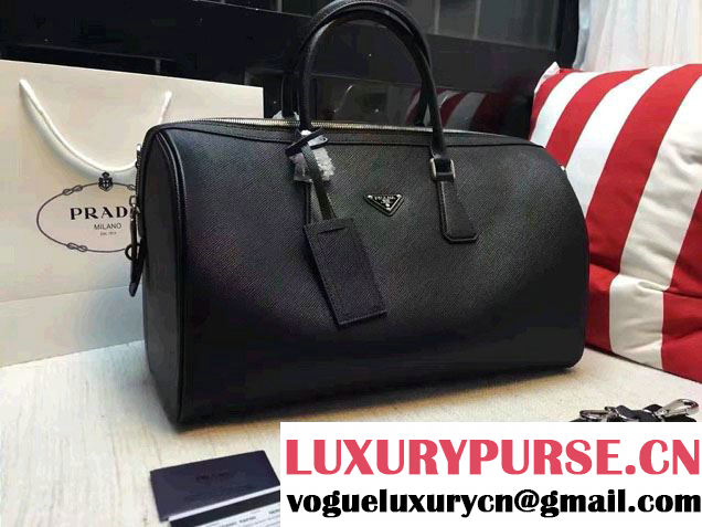 Prada Toro Leather Weekender Travel Luggage Bag 2VC372 Black 2016