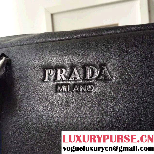 Prada Leather Weekender Travel Luggage Carry-On Bag 0807 Black 2016