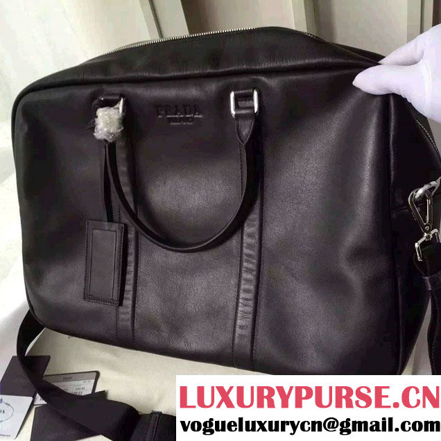 Prada Leather Weekender Travel Luggage Carry-On Bag 0807 Black 2016