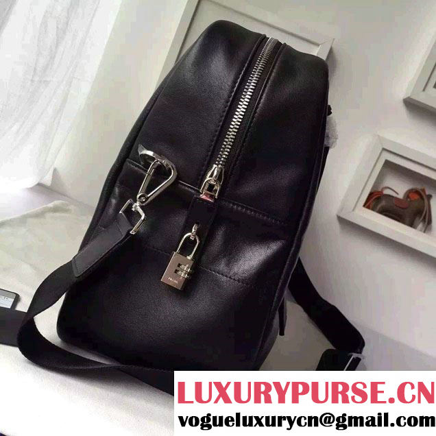 Prada Leather Weekender Travel Luggage Carry-On Bag 0807 Black 2016
