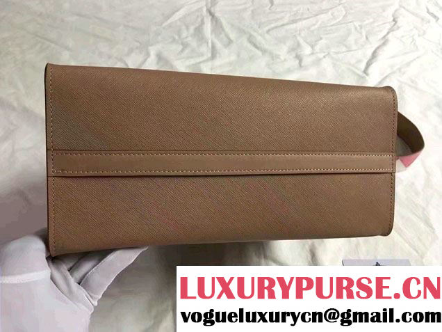 Prada Paradigme Saffiano And Calf Leather Bag 1BA102 Cameo/Begonia With Embellishments On The Shoulder Strap 2017