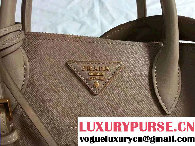 Prada Paradigme Saffiano And Calf Leather Bag 1BA102 Cameo/Begonia With Embellishments On The Shoulder Strap 2017