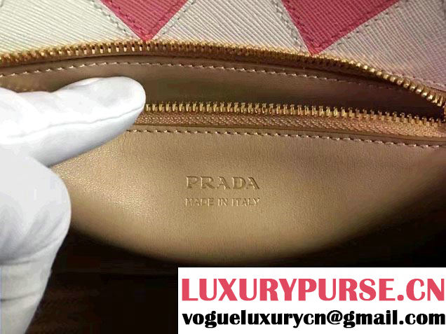 Prada Paradigme Saffiano And Calf Leather Bag 1BA102 Cameo/Begonia With Embellishments On The Shoulder Strap 2017