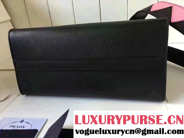Prada Paradigme Saffiano And Calf Leather Bag 1BA103 Black/Begonia With Embellishments On The Shoulder Strap 2017