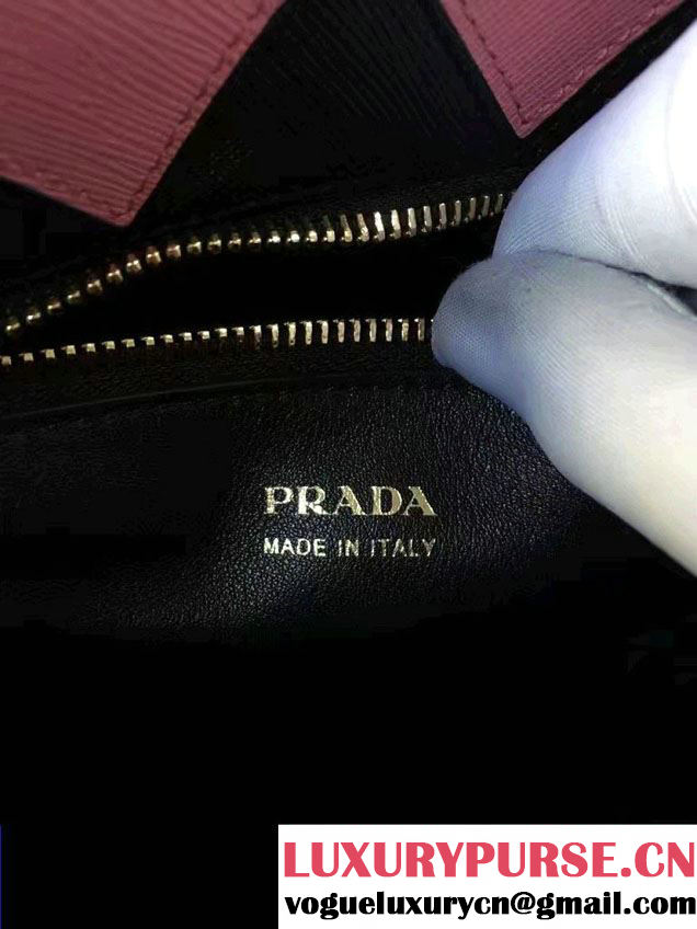 Prada Paradigme Saffiano And Calf Leather Bag 1BA103 Black/Begonia With Embellishments On The Shoulder Strap 2017