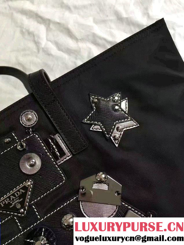 Prada Robot Motif And Metal Fabric Tote Bag 1BG052 2017