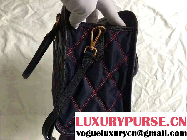 Prada Quilt Quilted Fabric Tote Bag 1BA100 Blue/Red 2017