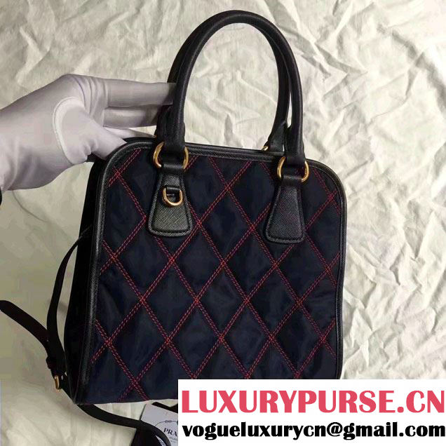 Prada Quilt Quilted Fabric Tote Bag 1BA100 Blue/Red 2017