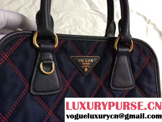 Prada Quilt Quilted Fabric Tote Bag 1BA100 Blue/Red 2017