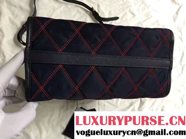 Prada Quilt Quilted Fabric Tote Bag 1BA100 Blue/Red 2017