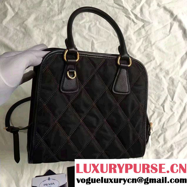 Prada Quilt Quilted Fabric Tote Bag 1BA100 Black/Brown 2017