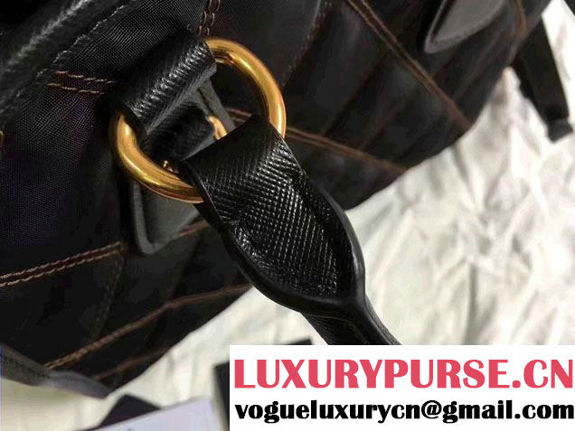 Prada Quilt Quilted Fabric Tote Bag 1BA100 Black/Brown 2017
