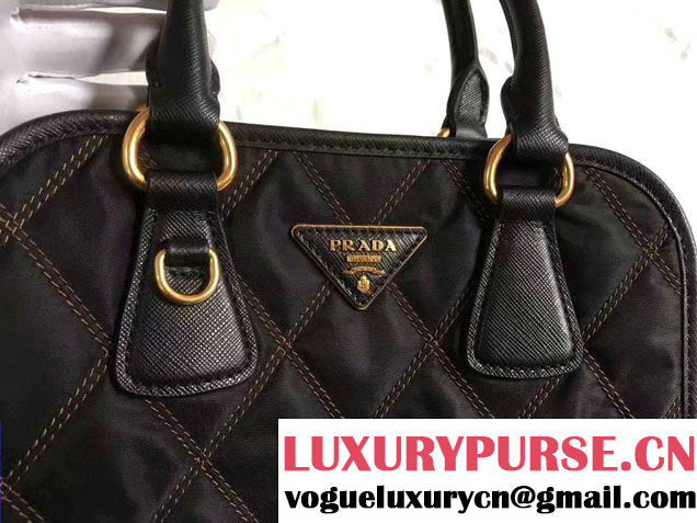 Prada Quilt Quilted Fabric Tote Bag 1BA100 Black/Brown 2017