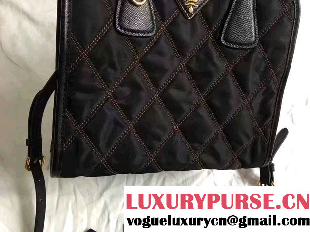 Prada Quilt Quilted Fabric Tote Bag 1BA100 Black/Brown 2017