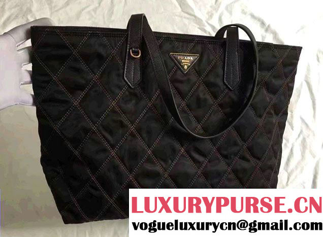 Prada Quilted Fabric Tote Bag 1BG085 Black/Brown 2017