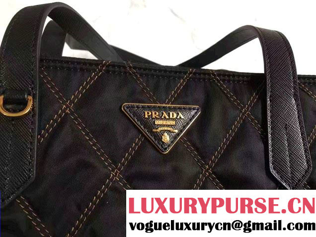 Prada Quilted Fabric Tote Bag 1BG085 Black/Brown 2017