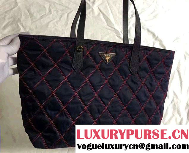 Prada Quilted Fabric Tote Bag 1BG085 Blue/Red 2017