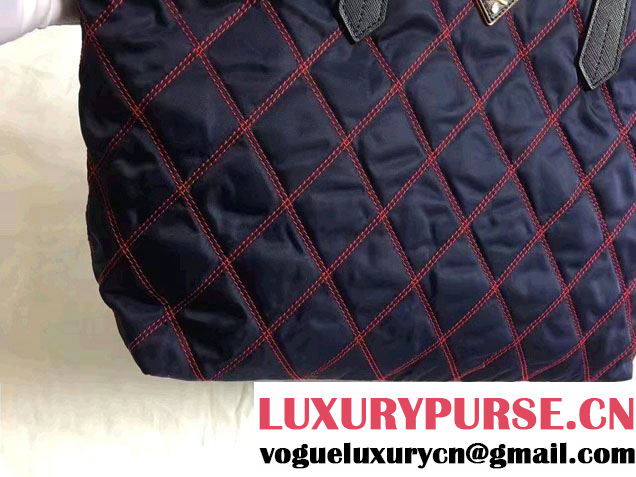 Prada Quilted Fabric Tote Bag 1BG085 Blue/Red 2017
