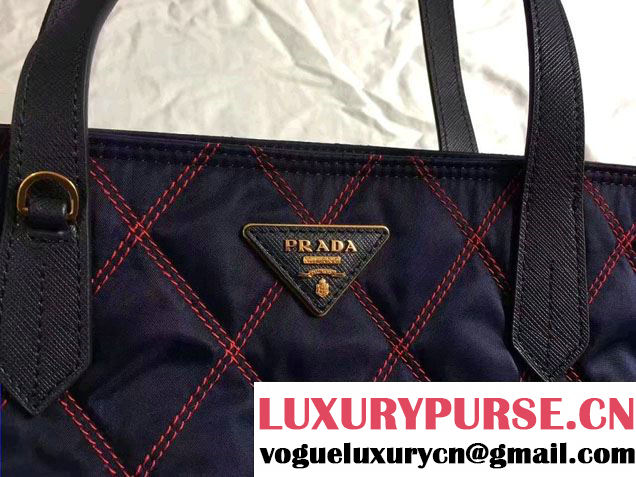 Prada Quilted Fabric Tote Bag 1BG085 Blue/Red 2017
