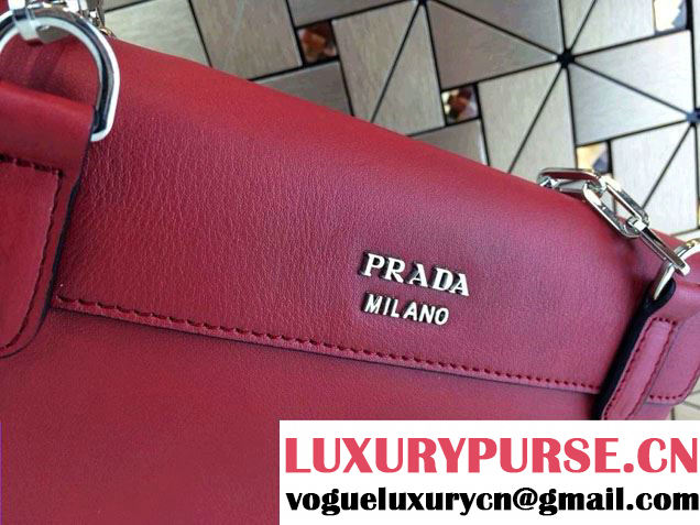 Prada Lux Calf Leather Flap Shoulder Bag in Red
