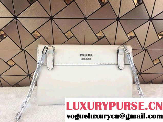 Prada Lux Calf Leather Flap Shoulder Bag in White