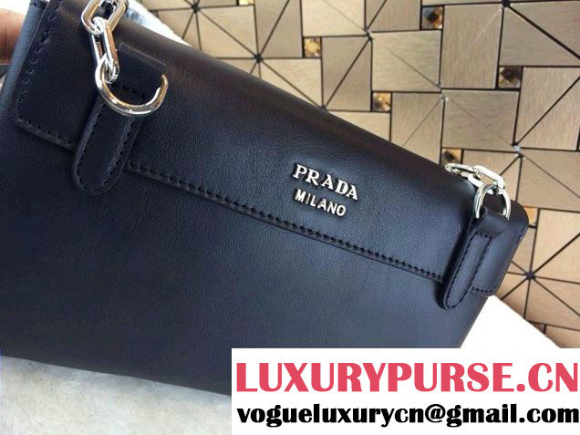 Prada Lux Calf Leather Flap Shoulder Bag in Black