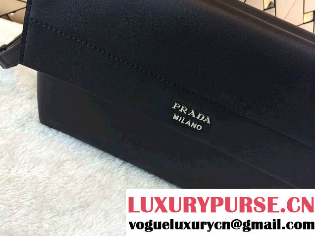 Prada Lux Calf Leather Flap Shoulder Bag BT0993 Black Fall 2014