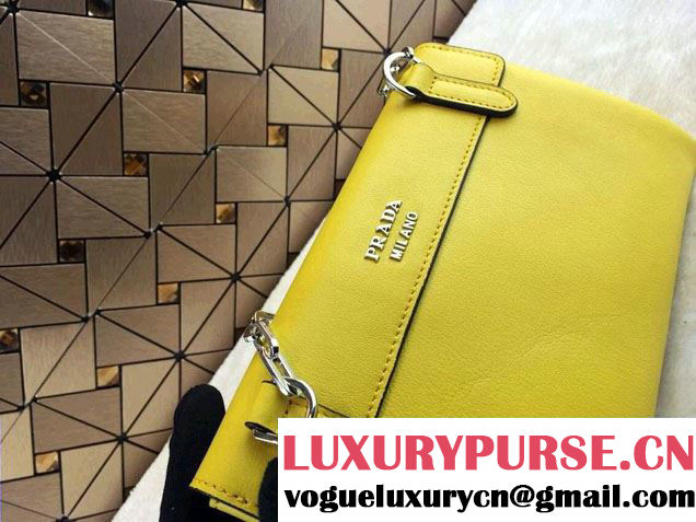 Prada Lux Calf Leather Flap Shoulder Bag BT0995 Yellow Fall 2014