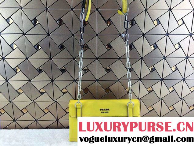 Prada Lux Calf Leather Flap Shoulder Bag BT0995 Yellow Fall 2014