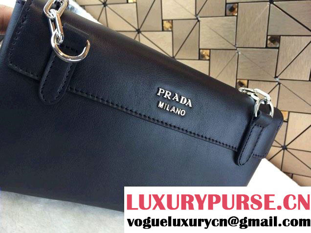 Prada Lux Calf Leather Flap Shoulder Bag BT0995 Black Fall 2014