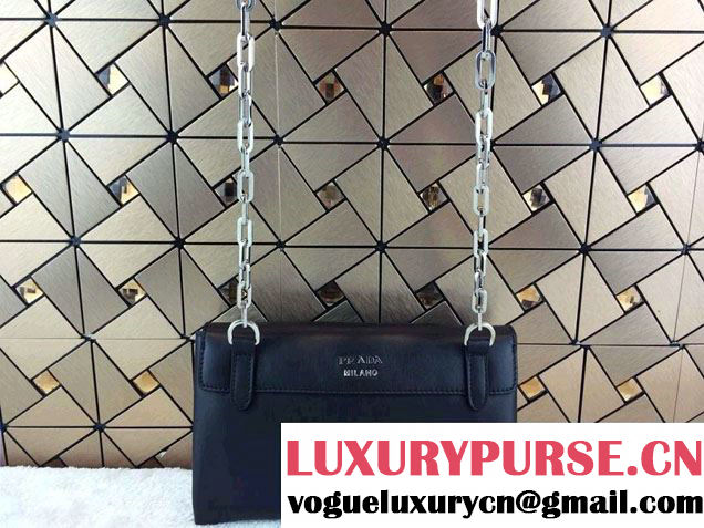 Prada Lux Calf Leather Flap Shoulder Bag BT0995 Black Fall 2014