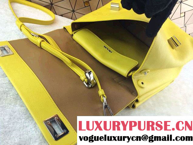 Prada Lux Calf Leather Briefcase Flap Bag BN2796 Yellow Fall 2014