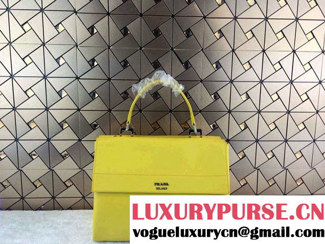 Prada Lux Calf Leather Briefcase Flap Bag BN2796 Yellow Fall 2014