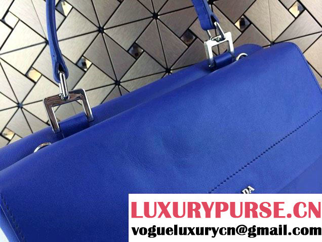 Prada Lux Calf Leather Briefcase Flap Bag BN2796 Ink Blue Fall 2014
